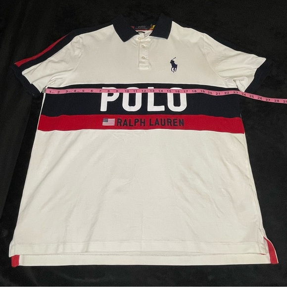 Polo Ralph Lauren Mens Size Large Mesh Polo Shirt US Flag Big Pony Logo Gray - Picture 4 of 9